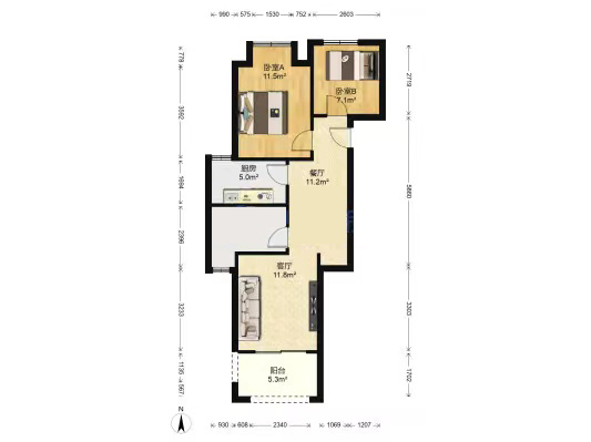 龙湖天宸源著 2室2厅1卫 70m&sup2;