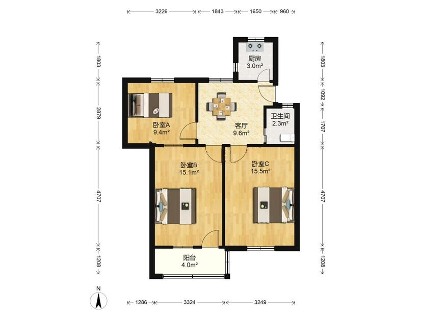 板桥东村 3室1厅1卫 73.00m&sup2;