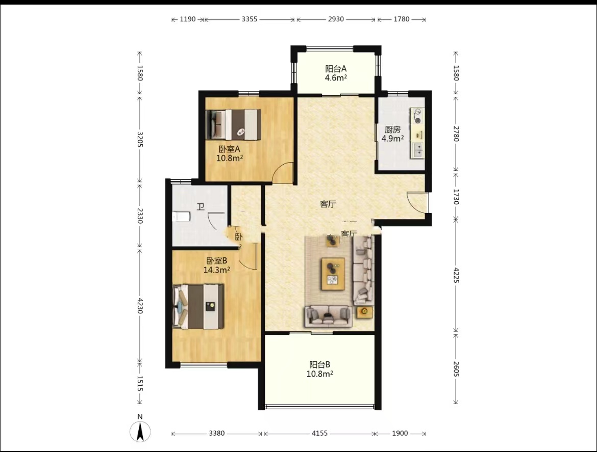 中南世纪花城一期 2室2厅1卫 112.26m&sup2;