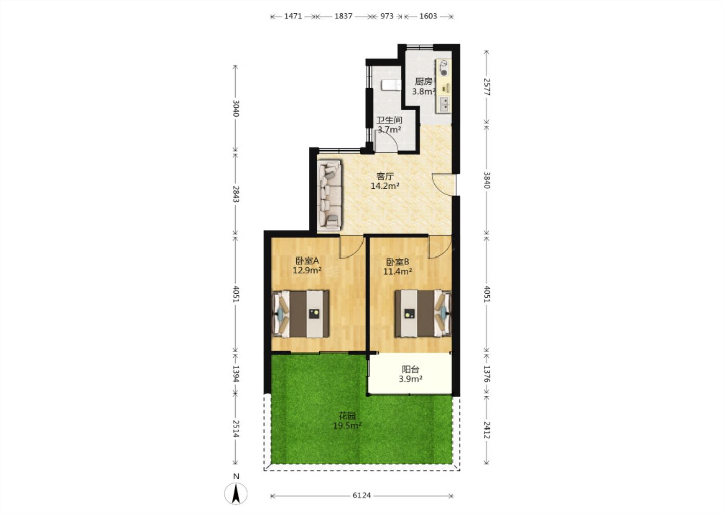 光明东村二期 2室1厅1卫 63.62m&sup2;