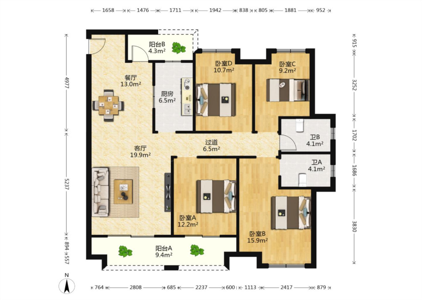 保利香槟国际 4室2厅2卫 143.35m&sup2;