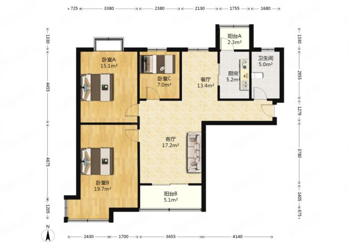 福景苑 3室2厅1卫 125.50m&sup2;