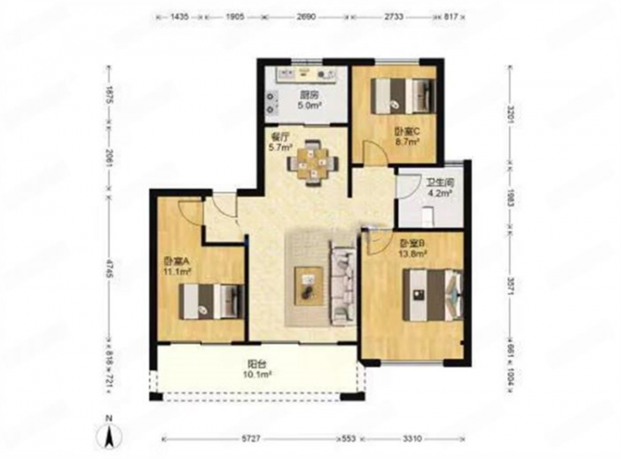 中南珑悦 3室2厅1卫 95.11m&sup2;