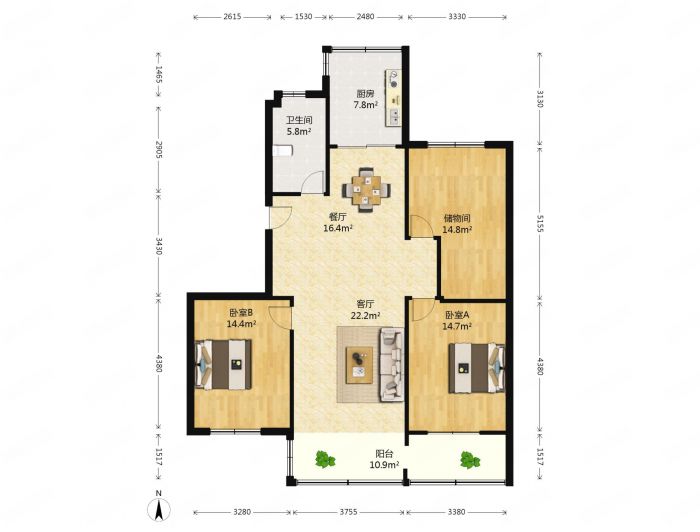 天馨花苑 3室2厅2卫 127m&sup2;