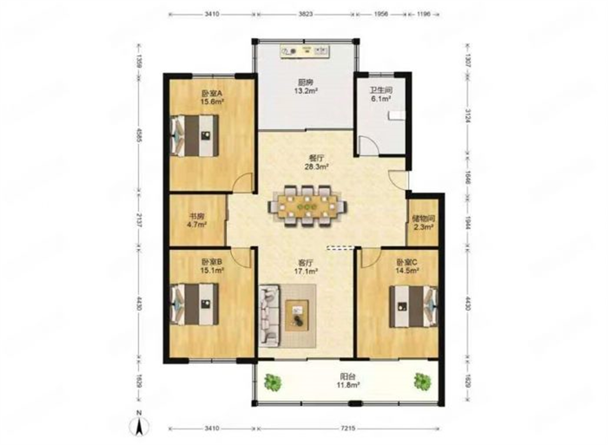 天山花苑 3室2厅1卫 141.5m&sup2;