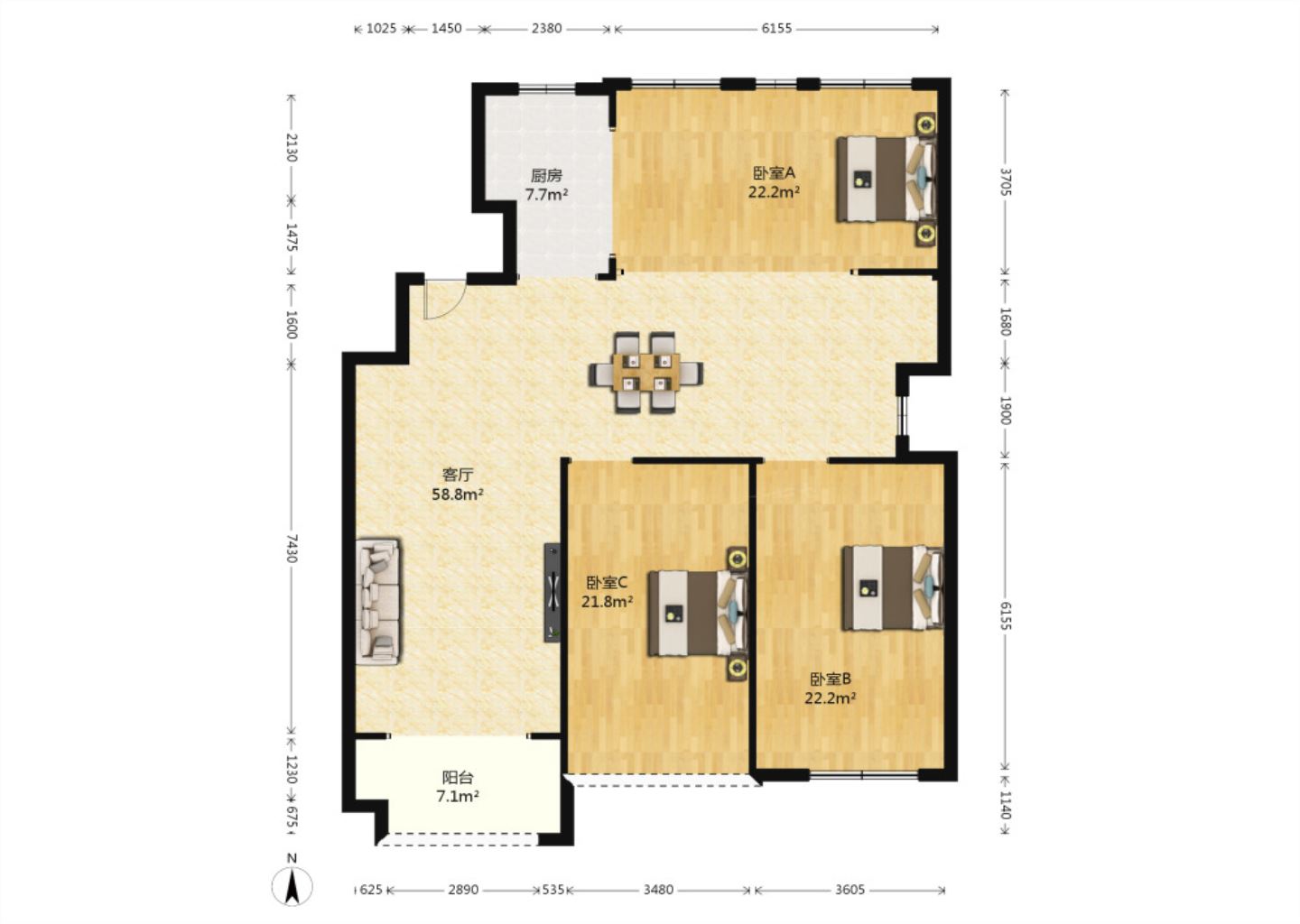 盛和九里香堤一期 4室2厅2卫 162.00m&sup2;