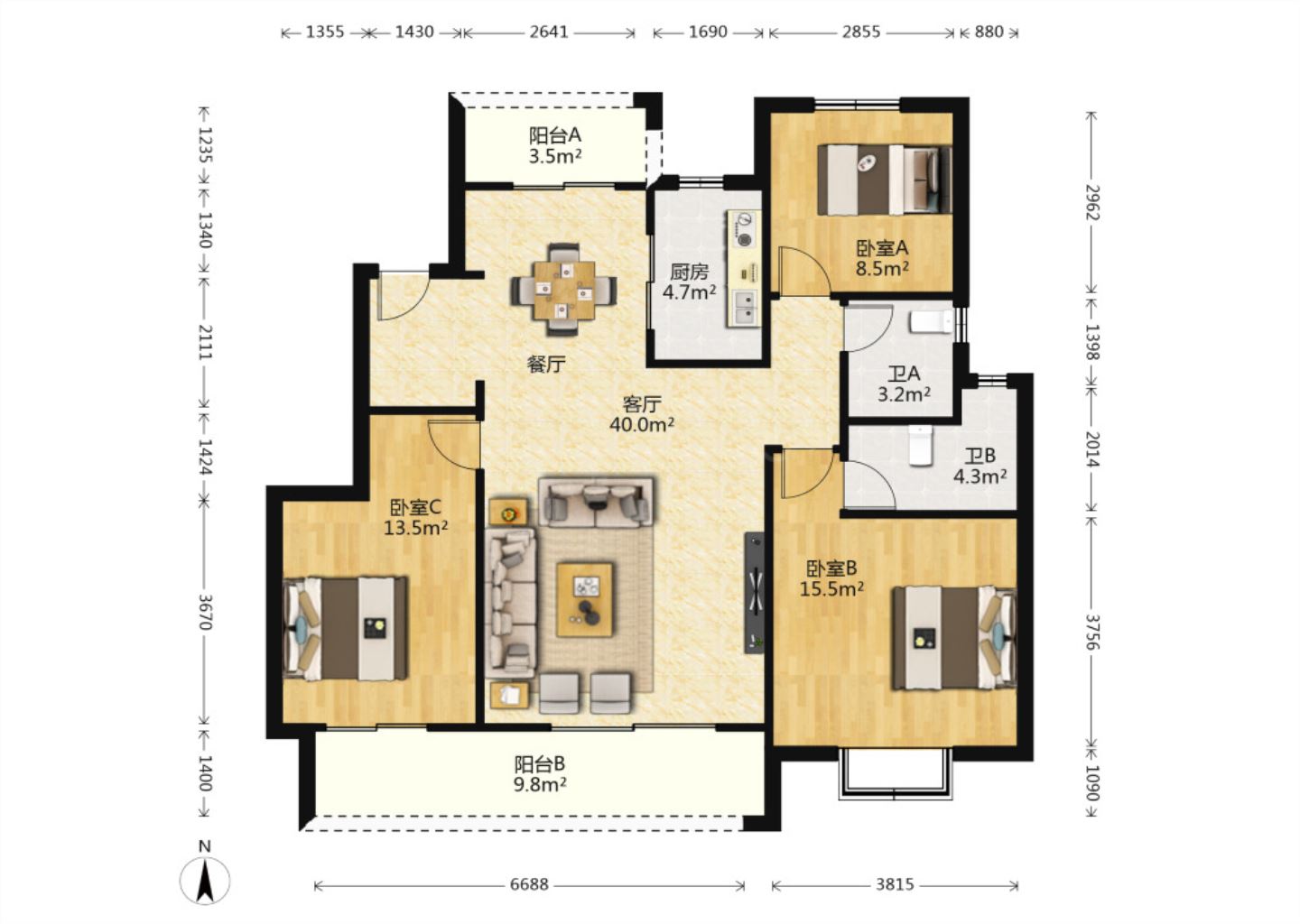 九溪源著 3室2厅2卫 121.72m&sup2;
