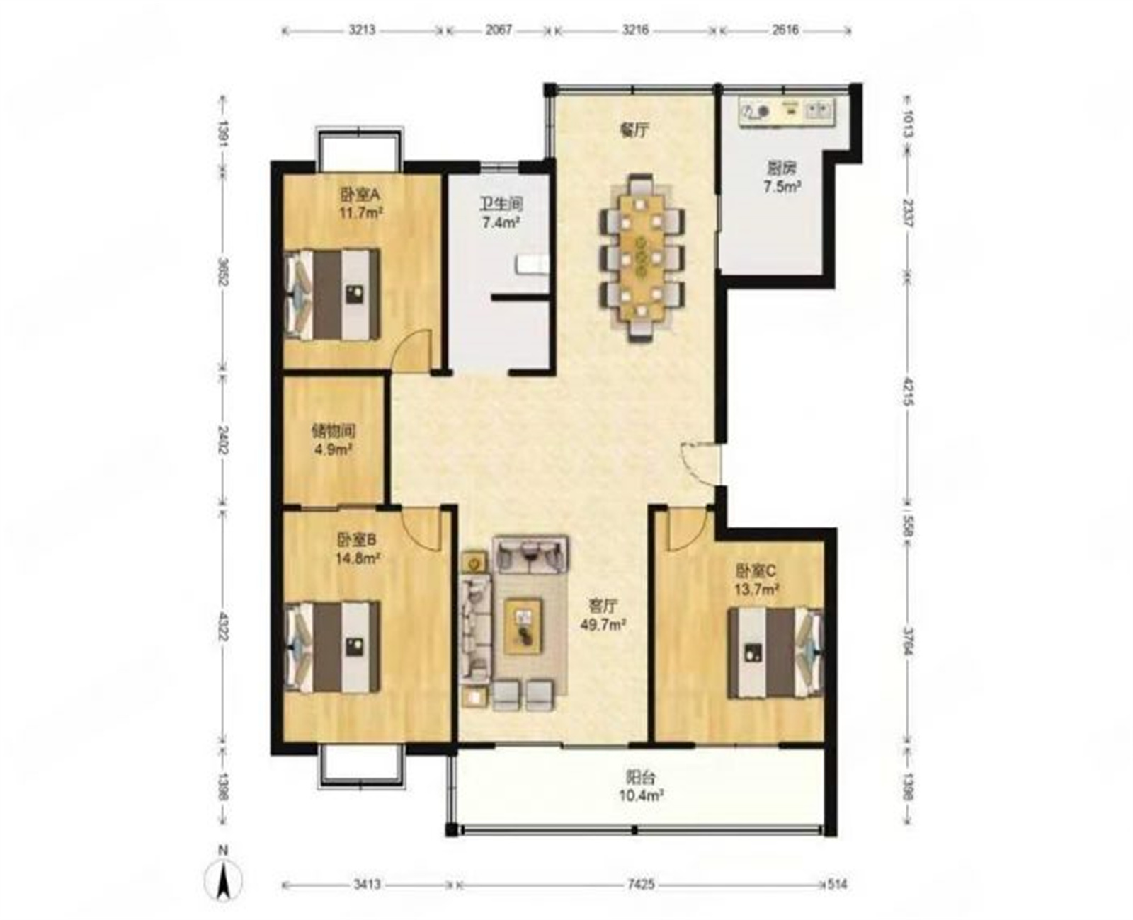 德民花苑 3室2厅1卫 143.6m&sup2;