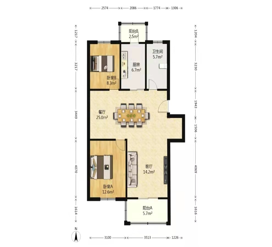 和谐怡园佳苑 2室1厅1卫 90m&sup2;