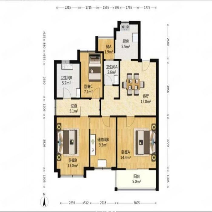 印象公馆 3室2厅1卫 130m&sup2;
