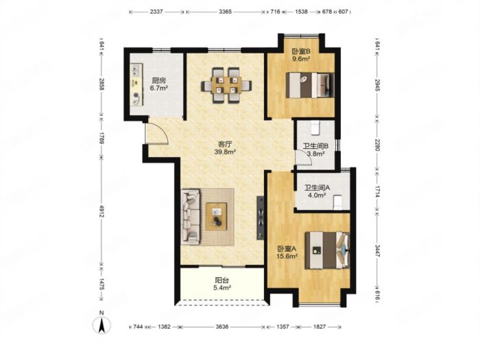 中海碧林湾 3室2厅2卫 113.00m&sup2;