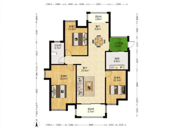 尚海城 3室2厅2卫 120.00m&sup2;