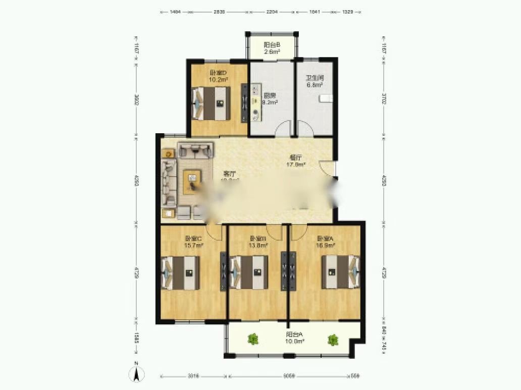 陈桥佳苑 3室2厅2卫 131.00m&sup2;