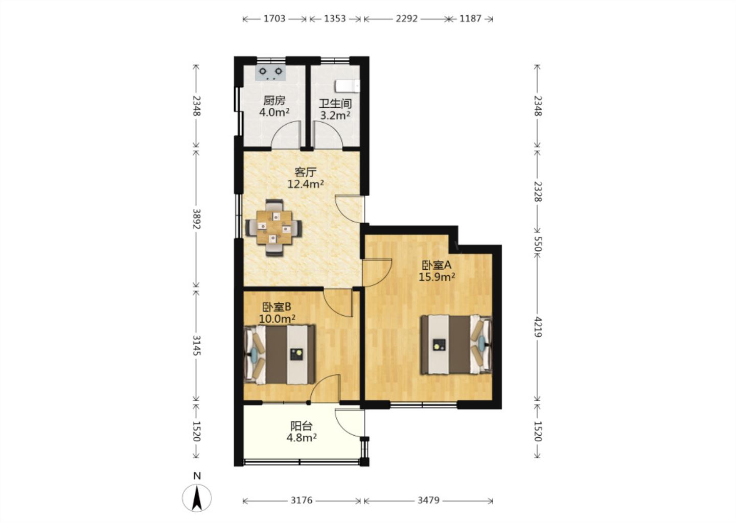 光明东村一期 2室1厅1卫 63.58m&sup2;
