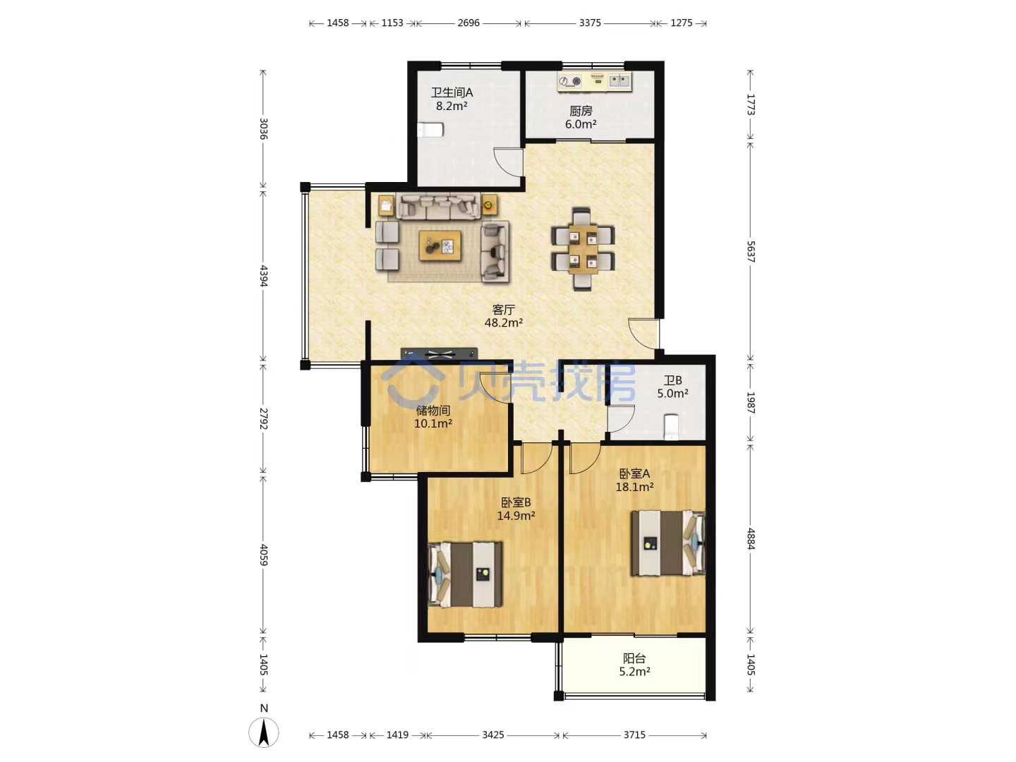 爱玛花苑 3室2厅2卫 135m&sup2;