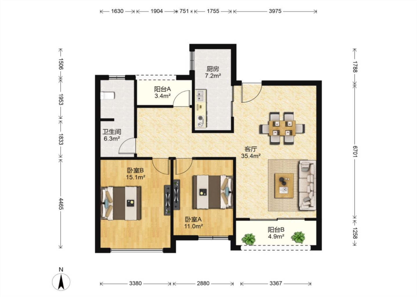金科廊桥水岸 3室3厅1卫 105.00m&sup2;