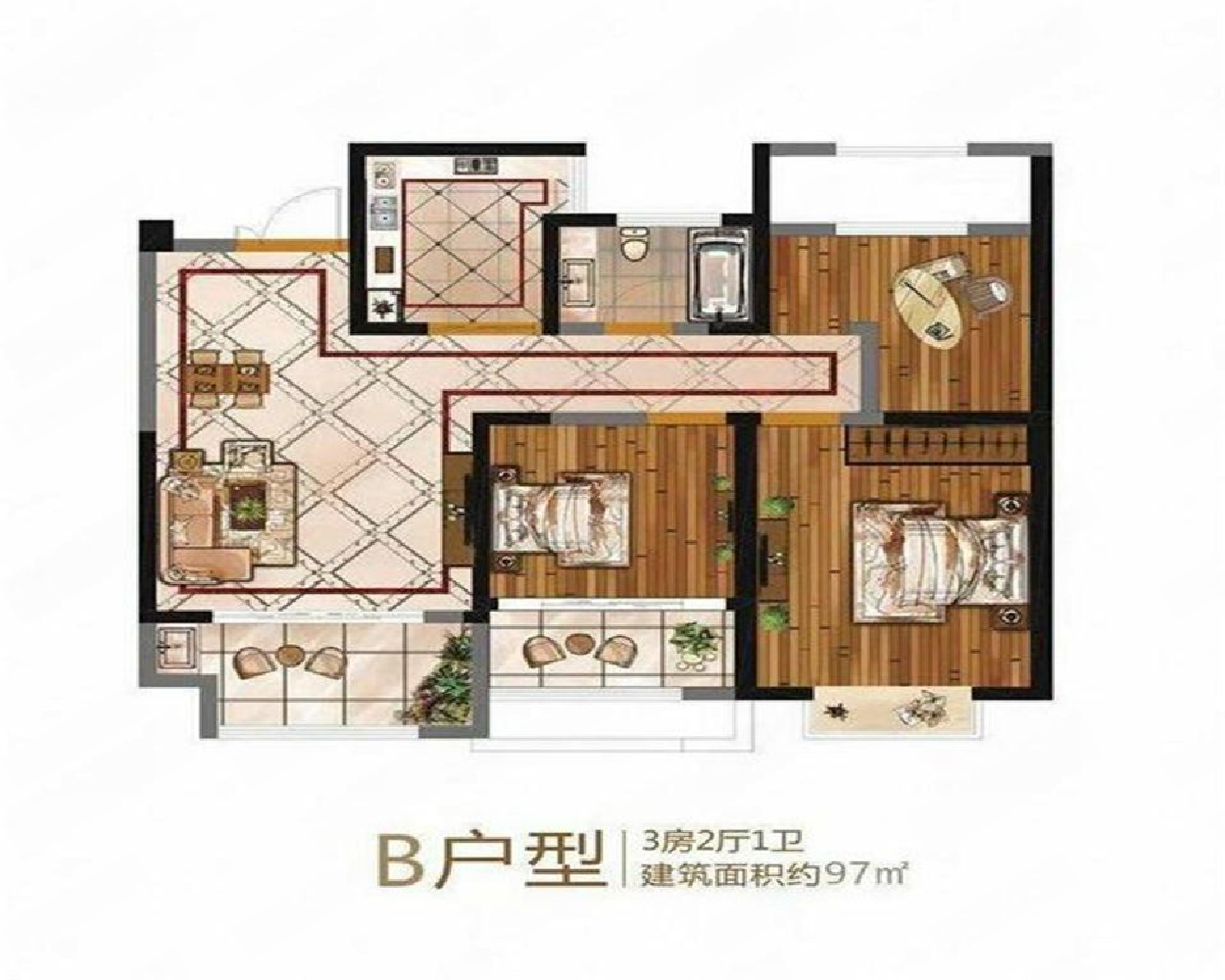美佳盛庭 3室2厅1卫 92m&sup2;