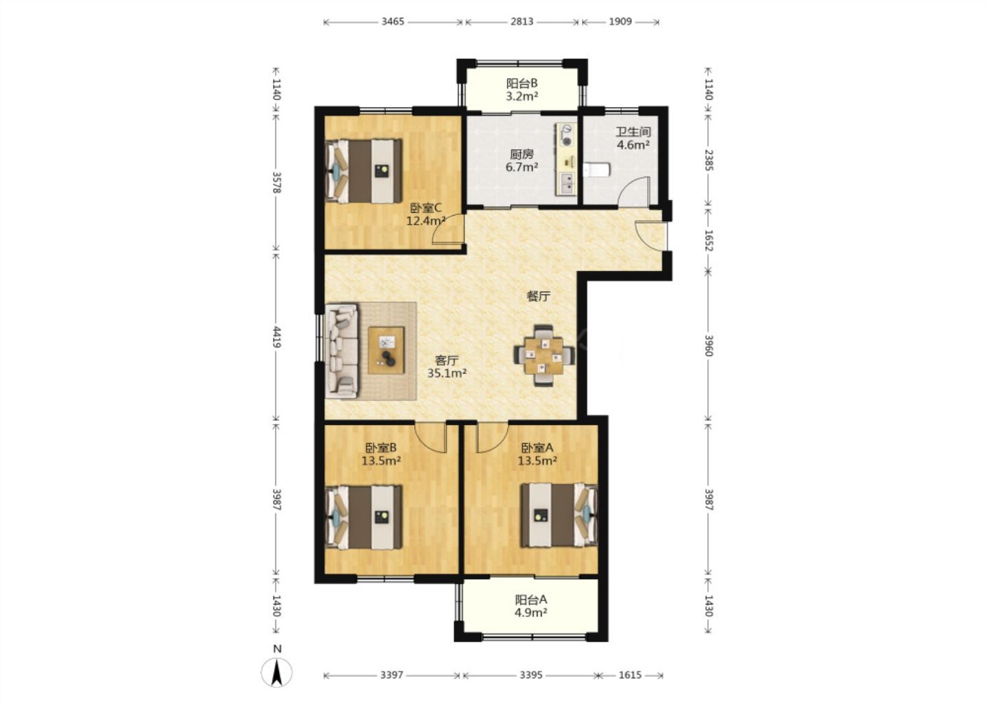 仁和锦居 3室2厅1卫 120.23m&sup2;