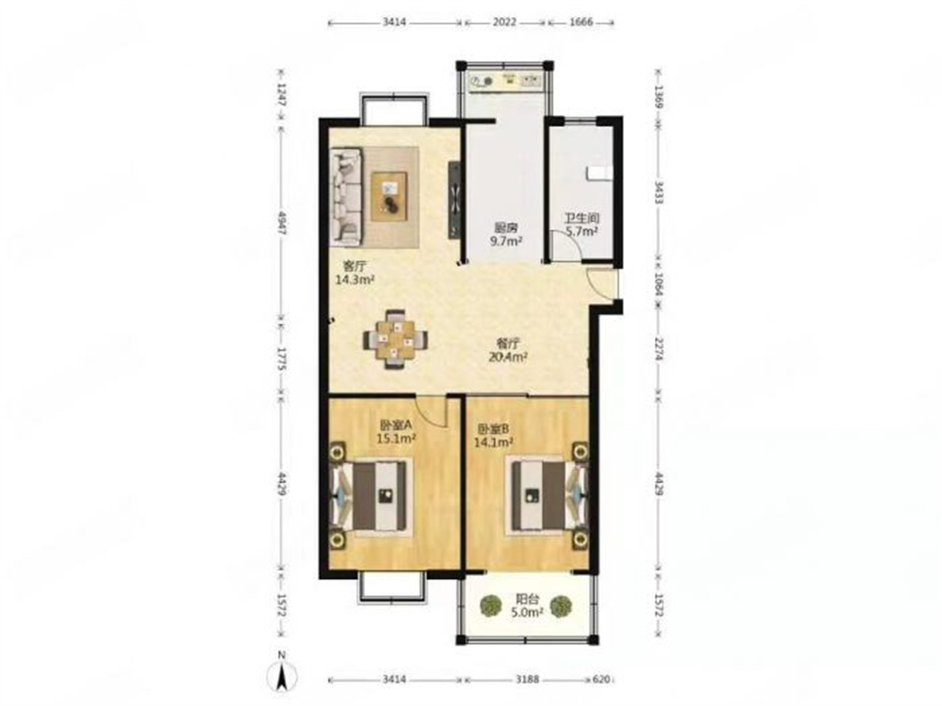 德民花苑西区 3室1厅1卫 94.28m&sup2;