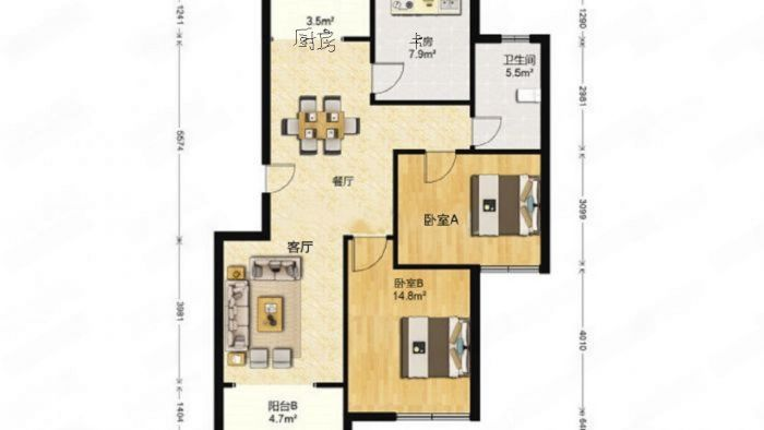 金水湾花园 2室2厅1卫 90m&sup2;