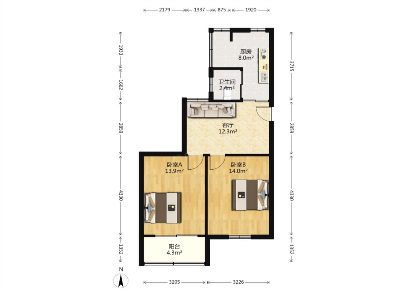 城南二村 2室2厅1卫 70.8m&sup2;