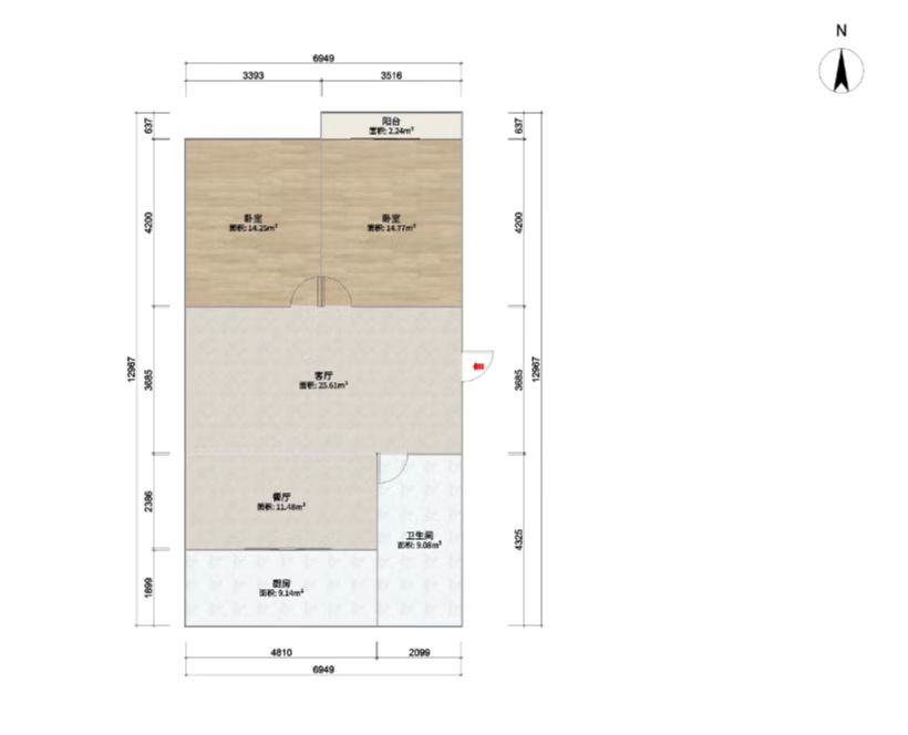 锦安花园一期 3室2厅1卫 136m&sup2;
