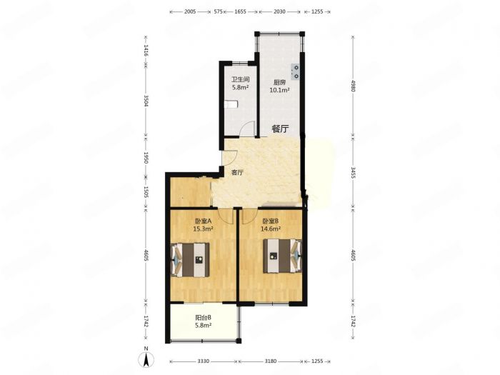 五山新苑 2室1厅1卫 85m&sup2;