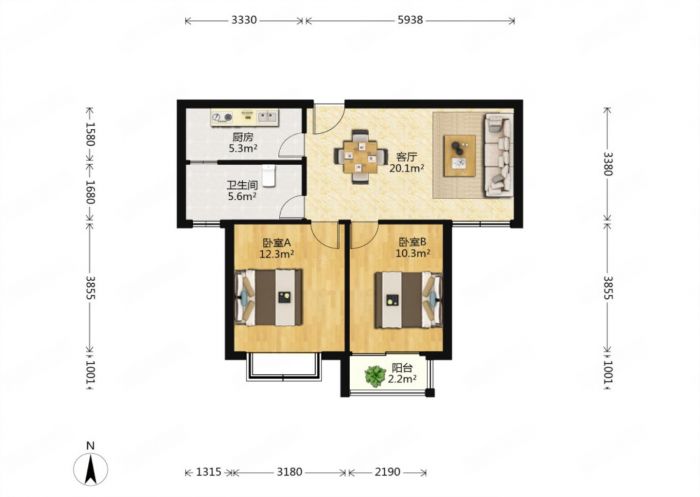 惠泽苑 2室1厅1卫 76.00m&sup2;
