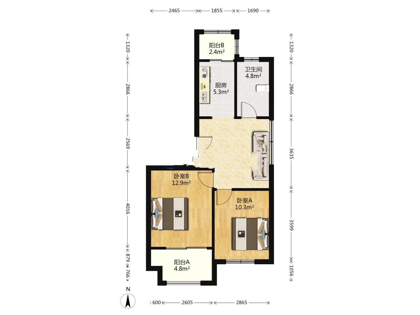园林佳苑 2室1厅1卫 74.23m&sup2;