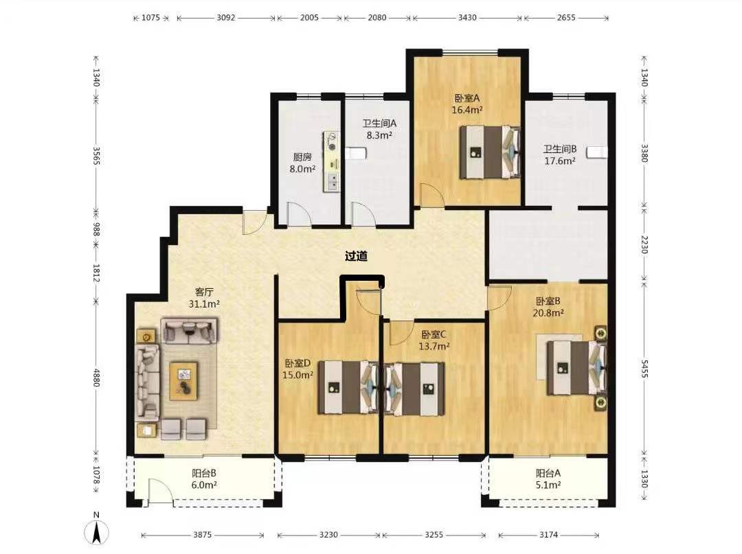 城市嘉苑 4室2厅2卫 181.34m&sup2;