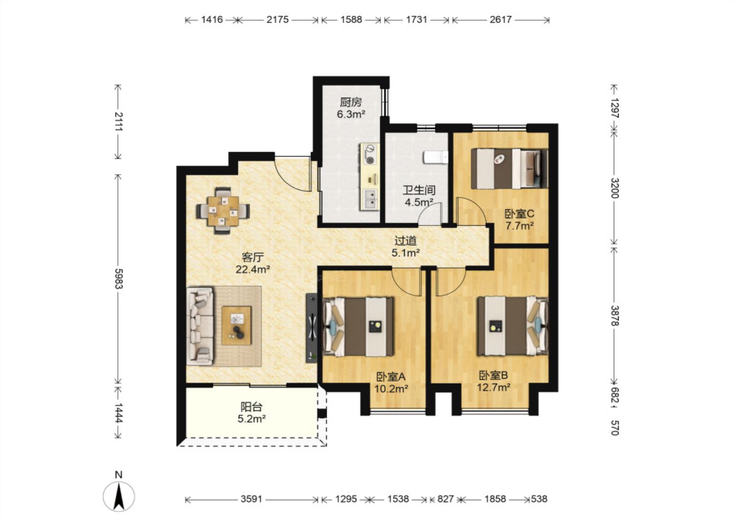 中海碧林湾 2室1厅1卫 96.00m&sup2;