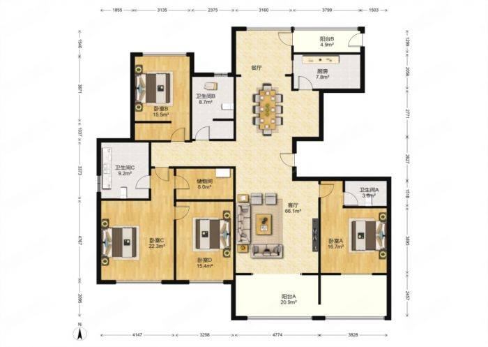 苏建名都城 4室2厅1卫 209m&sup2;