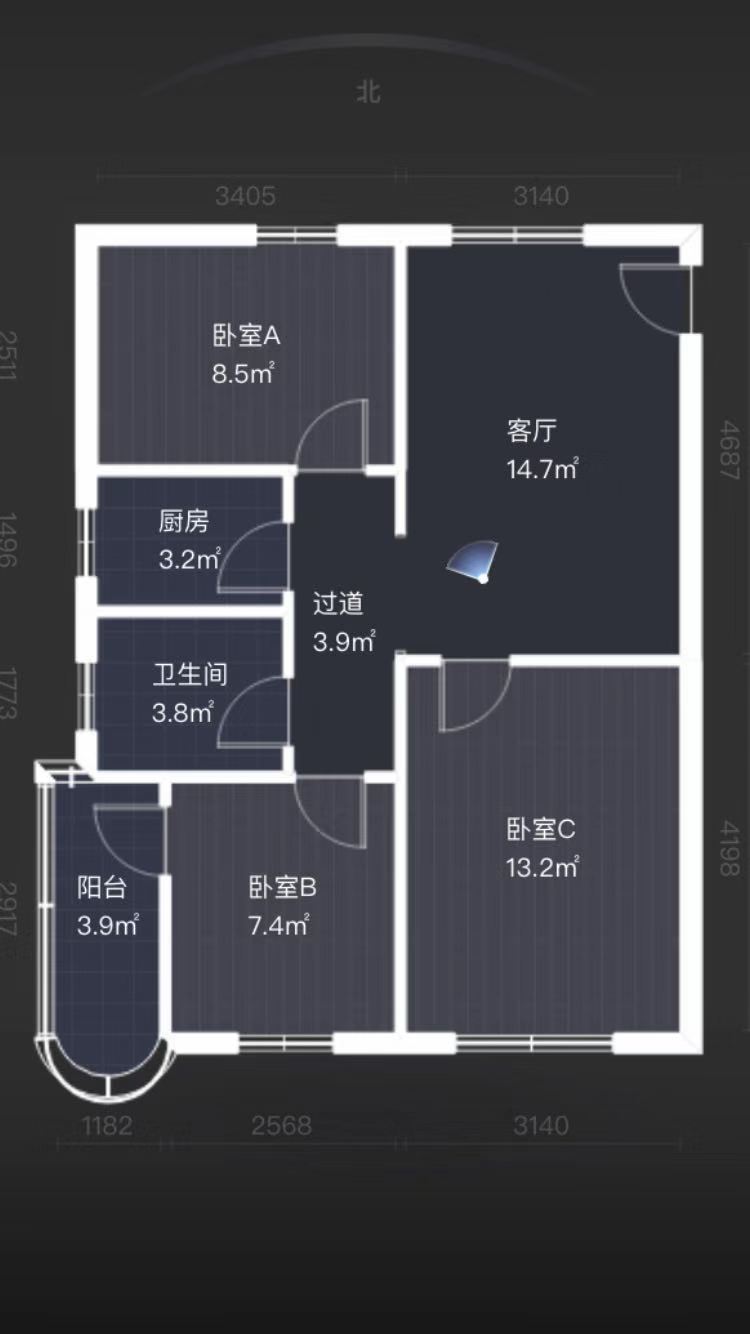 华能大厦 3室1厅1卫 83.00m&sup2;