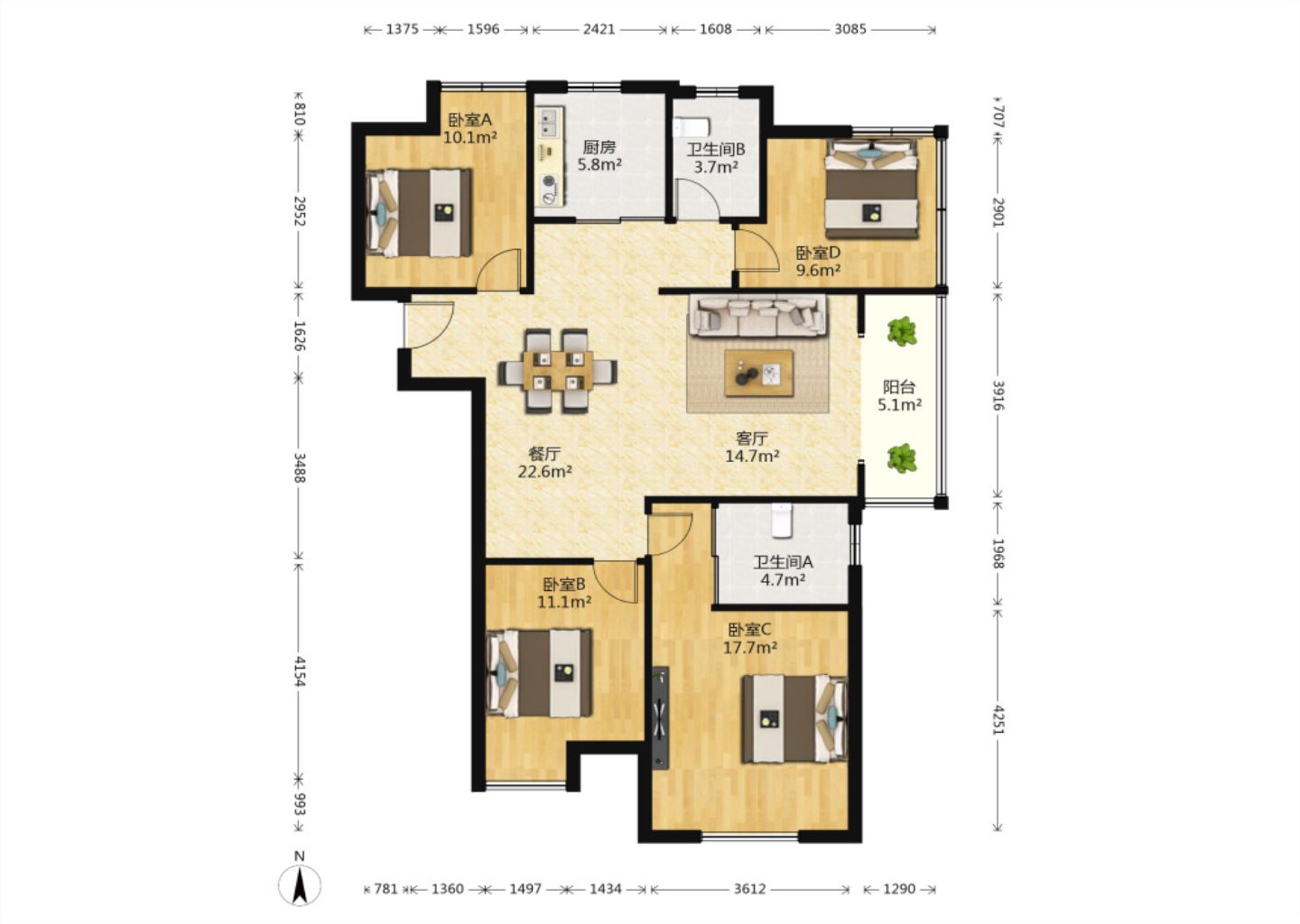 中海碧林湾 4室2厅2卫 128.42m&sup2;