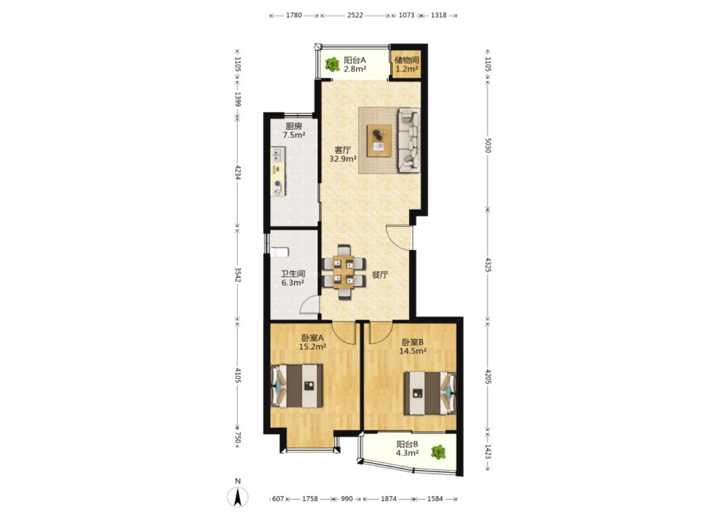海天大厦 2室2厅1卫 113.34m&sup2;