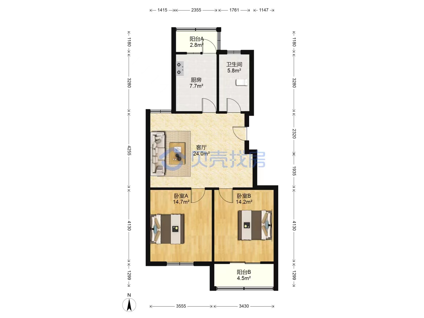 江景苑小区 2室1厅1卫 98m&sup2;