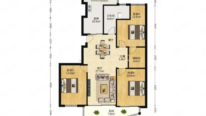 金恒家园 3室2厅1卫 106m&sup2;