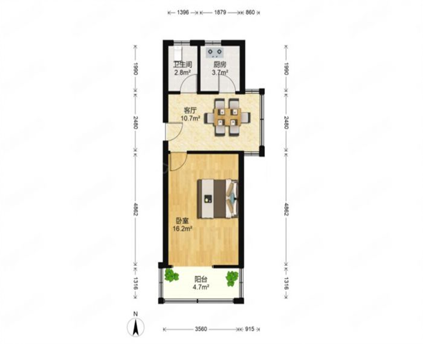 北郭北村 1室1厅1卫 44.9m&sup2;