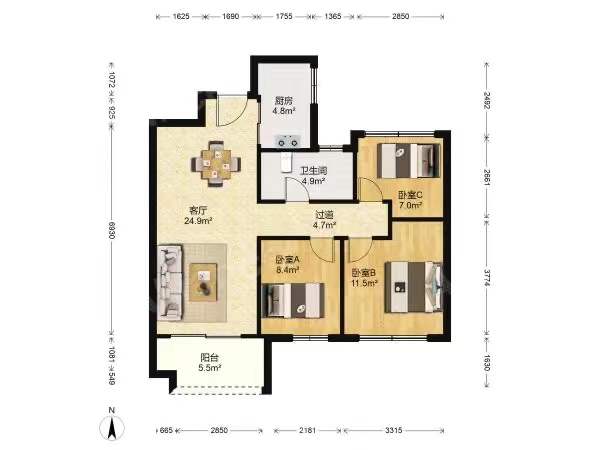 中兴兰溪荟 3室2厅1卫 102m&sup2;