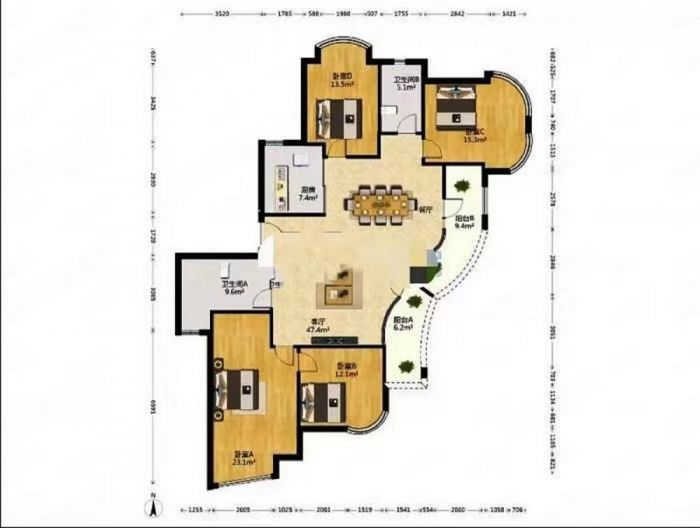 绿城玉兰公寓 4室2厅2卫 177m&sup2;