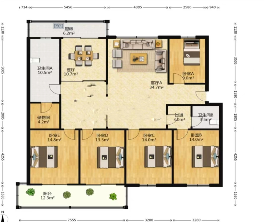 郭里园 5室2厅2卫 189m&sup2;