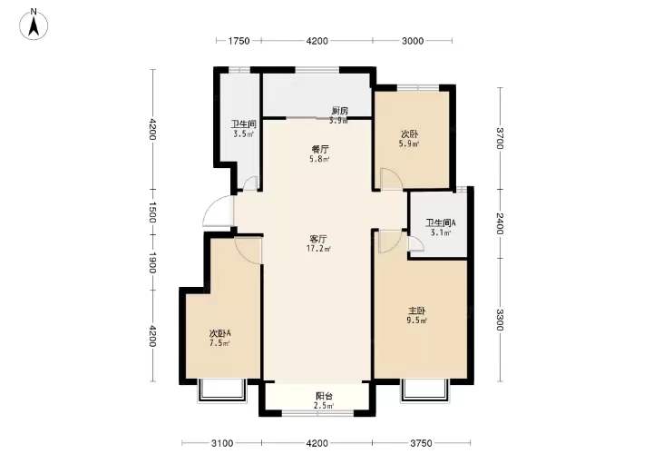 星月花园 3室2厅1卫 136m&sup2;