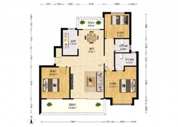 国城璟府 3室2厅2卫 128.00m&sup2;