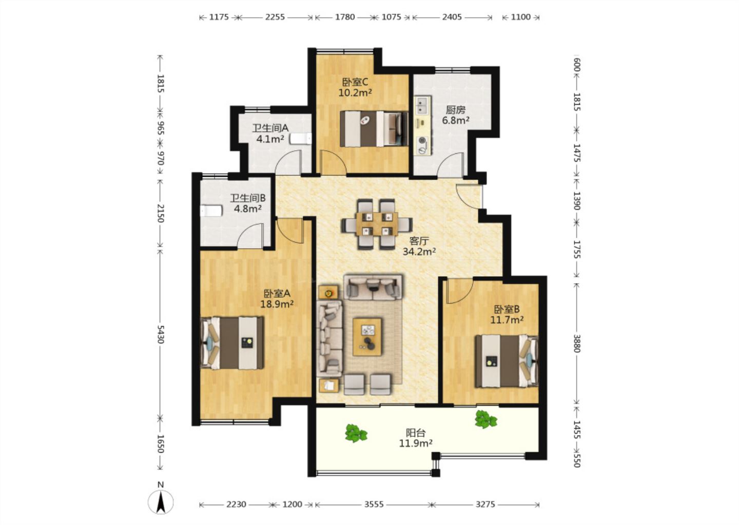 万科白鹭湾 3室1厅2卫 117m&sup2;