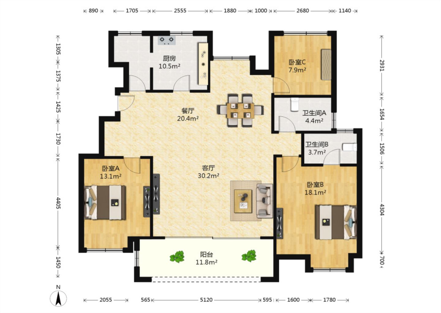 万科白鹭湾 3室2厅2卫 129m&sup2;