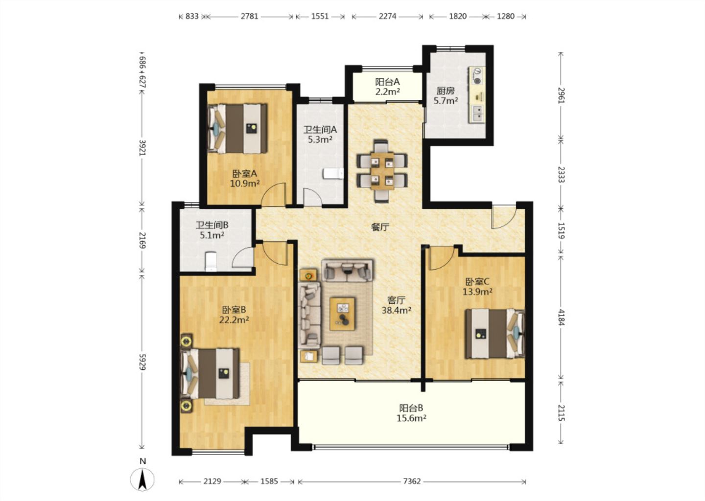 远创紫樾台 3室2厅2卫 129m&sup2;