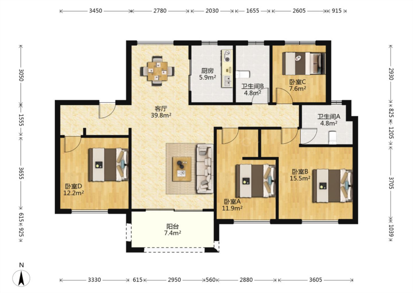 中海铂樾府 4室2厅2卫 141m&sup2;