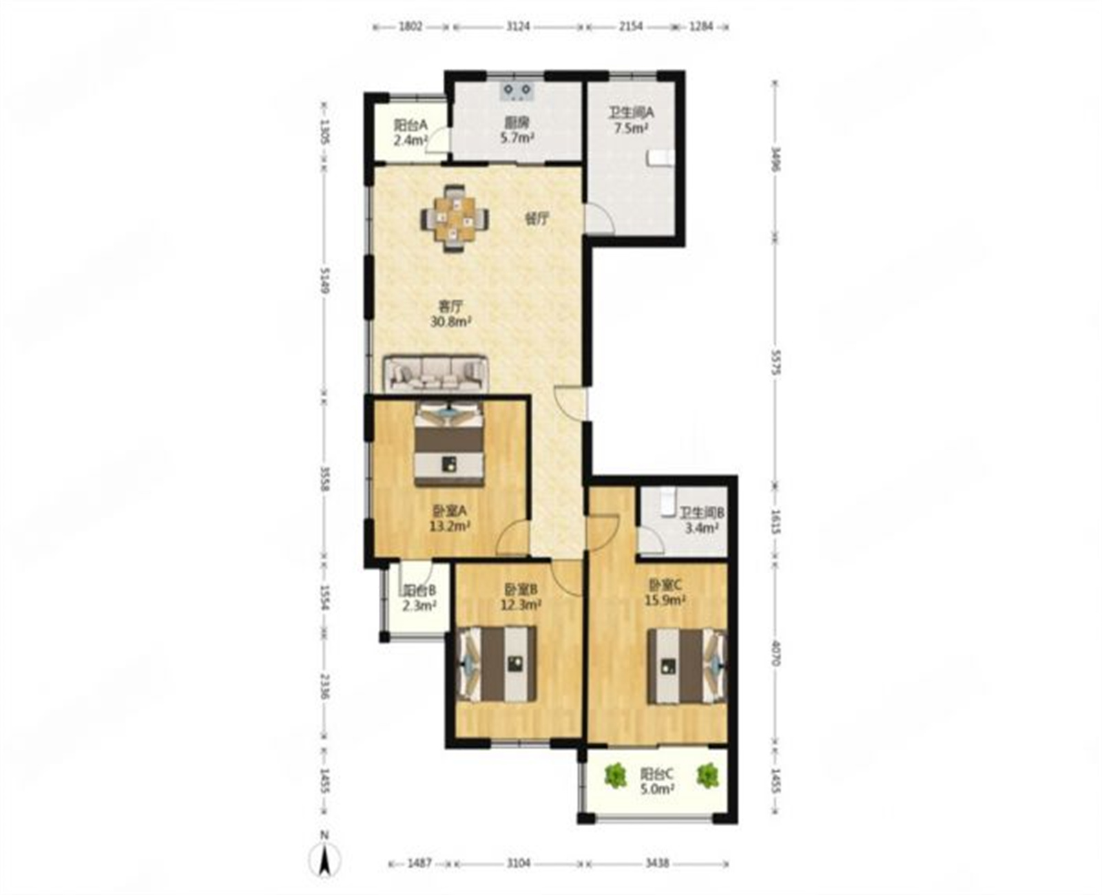 濠东小苑 3室1厅2卫 133.52m&sup2;