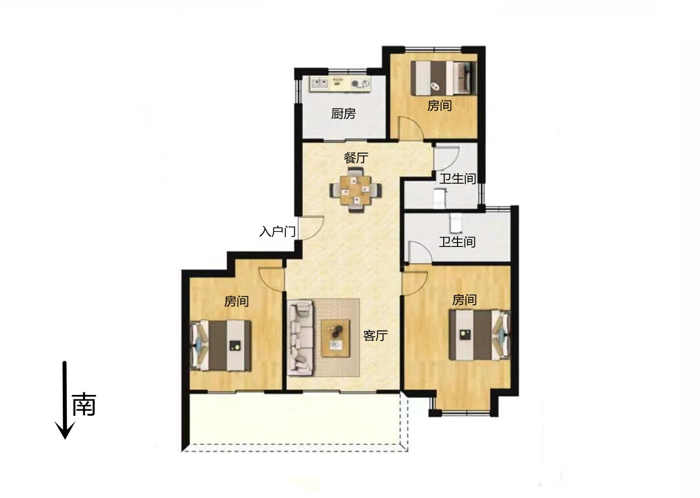 仁恒公园世纪 3室2厅1卫 113.00m&sup2;