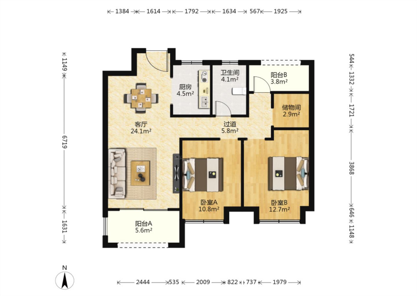 新城香溢紫郡 3室2厅1卫 97.00m&sup2;